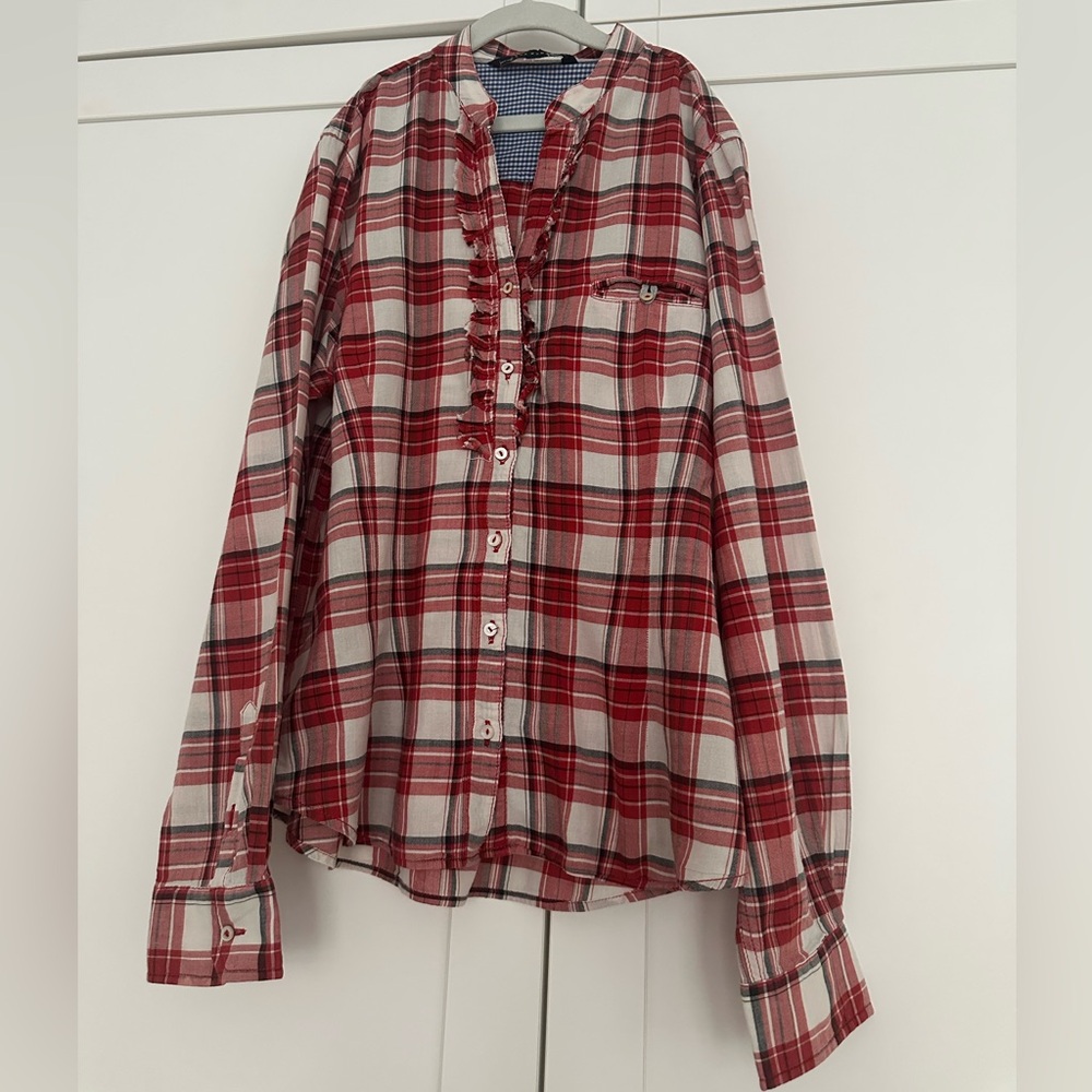 ZARA Red Plaid Button-Up Women’s Shirt size XL